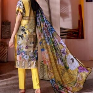 3PC Unstitched Digital Printed Lawn Suit With Digital Printed Chiffon Dupatta BM-173