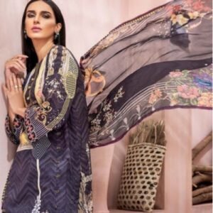 3PC Unstitched Digital Printed Lawn Suit With Digital Printed Tissue Silk Dupatta SSM-55