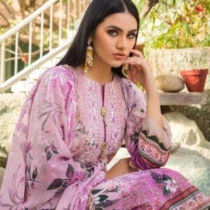 3PC Unstitched Embroidered Digital Printed Lawn Suit With Embroidered Schiffli Digital Printed Chiffon Dupatta BCT-36