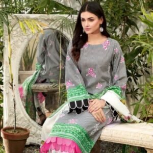 3PC Unstitched Printed Lawn Suit With Silverplus Antibacterial Finish CL-1211 B