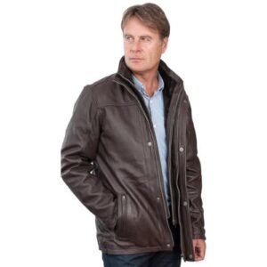 Infinity Men's Mid Length Classic Warm Brown Leather Jacket
