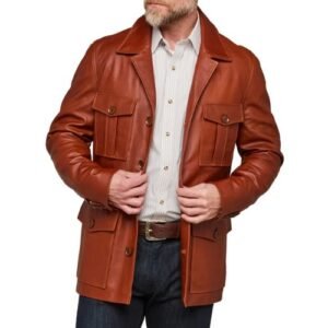 Lucas Brown Leather Safari Jacket Mens