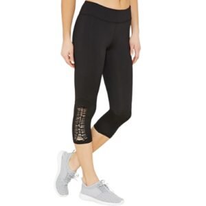Active Womens Laser Cut Crop Leggings BLACK